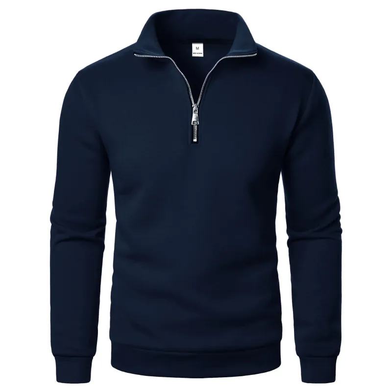 Autumn Winter Men's Fleece Quarter Zip Pullover Man Long Sleeved Loose Stand-up Collar Sweater Casual Comfy Mock Neck Sweatshirt — image 14