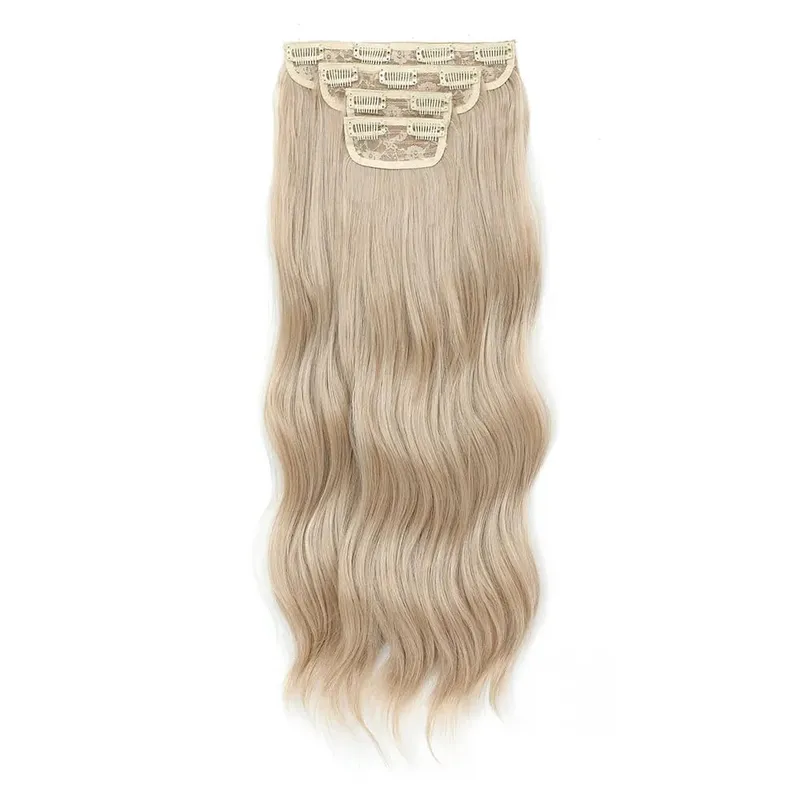 4Pcs/Set 11 Clips 22 Inches 220g Beach Waves Clip in Hair Extensions Sandy Blonde Champagne Heat Resistant Synthetic Hairpiece — image 13
