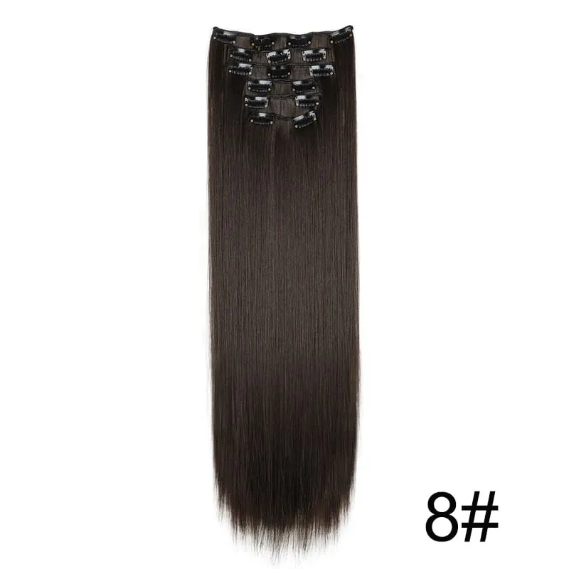 24Inch Synthetic 6pcs/set Long Straight Hair Extension Increasing Volume Extending Soft Comfortable Hairpiece for Women