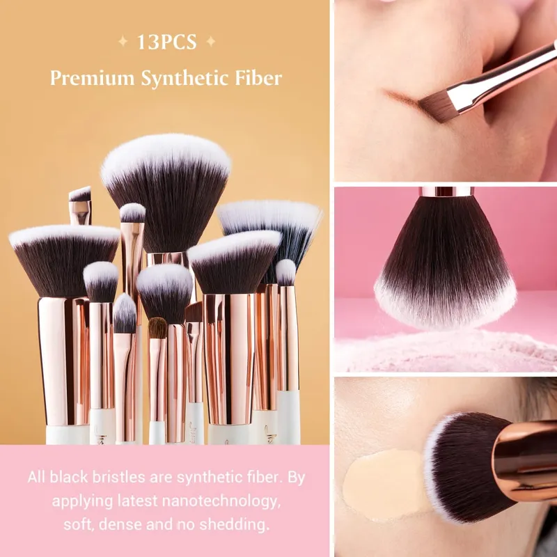 Jessup Professional แปรงแต่งหน้าแปรงแต่งหน้า 6-25 ชิ้นแปรงแต่งหน้าธรรมชาติสังเคราะห์ Foundation Powder Highlighter Pearl สีขาว T215 — image 4