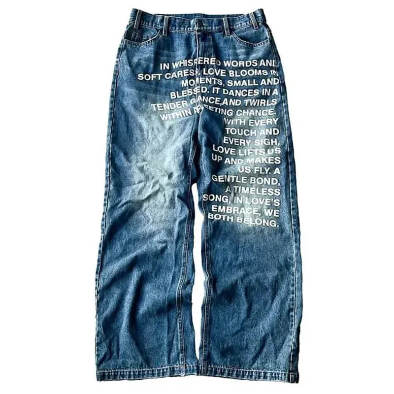 Y2K New Retro Letters Washed Oversized Jeans Fashion Men's and Women's Harajuku Hip Hop Gothic Casual Joker High Street Pants — image 9