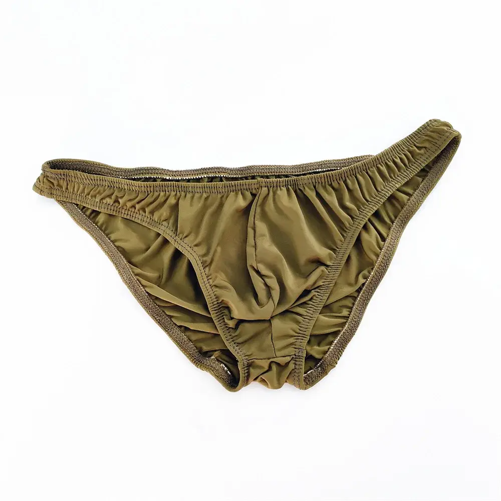 Solid Color Nylon Briefs Men Big Bulge Sexy Underwear Translucent Ice Silk Low Waist Bikini Panties U Convex Male Panties — image 3