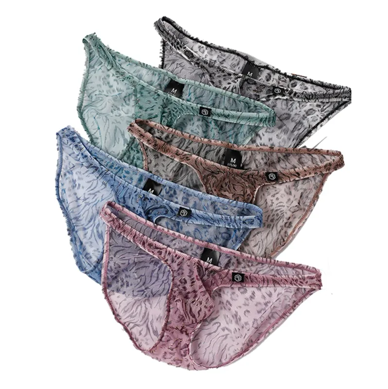 Men Leopard Printed Mesh Underwear Ice Silk Thin Breathable Low Waist Quick Dry Cool Summer Mens Briefs Panties — image 29