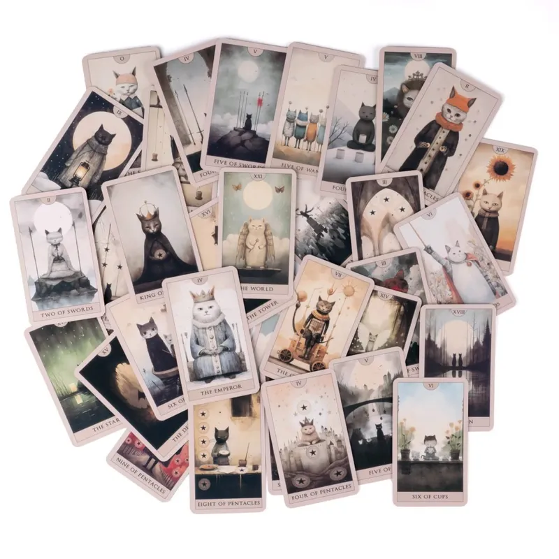 Surrealist Cat Tarot การ์ด - Aesthetic 10.3*6 ซม. 78-Card แปลกพร้อมภาพประกอบพาสเทลอ่อน — image 5