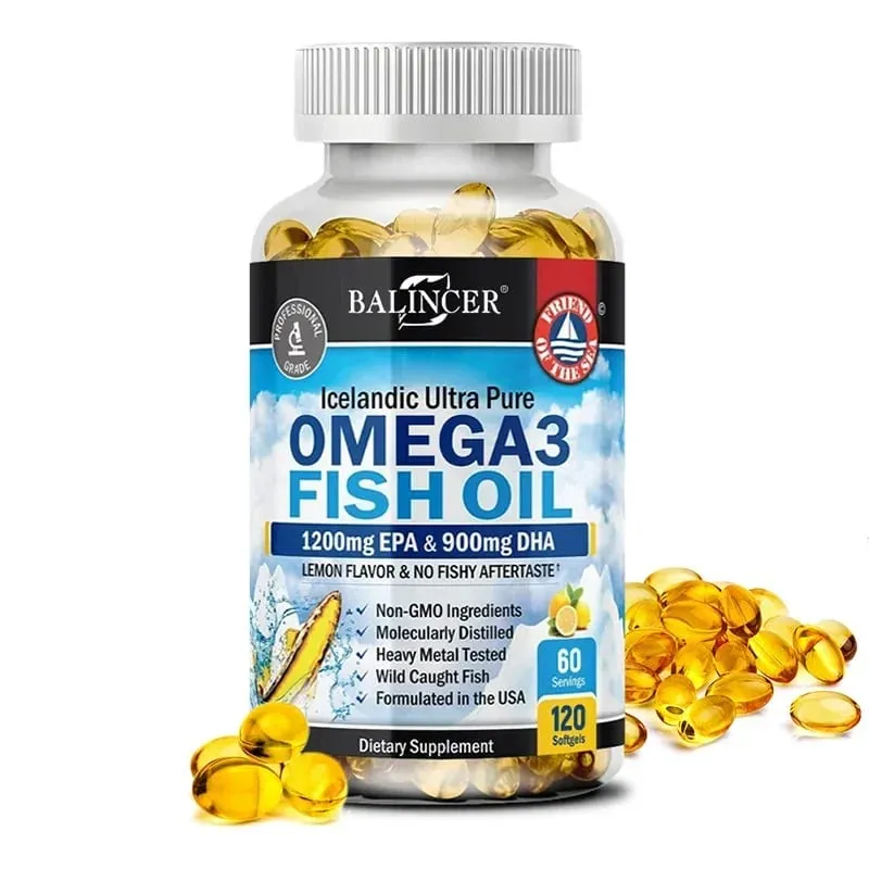 Fish Oil Omega 3 Περιέχει EPA 1200mg & DHA 900mg - Γνωστικό συμπλήρωμα για τα μάτια των αρθρώσεων χωρίς ΓΤΟ χωρίς γλουτένη