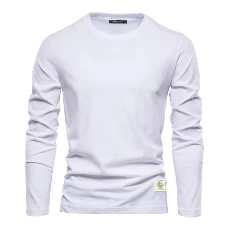 2026New Solid Color Cotton Crewneck Sweatshirt Men Casual Long Sleeve Loose Pullover Top — image 2