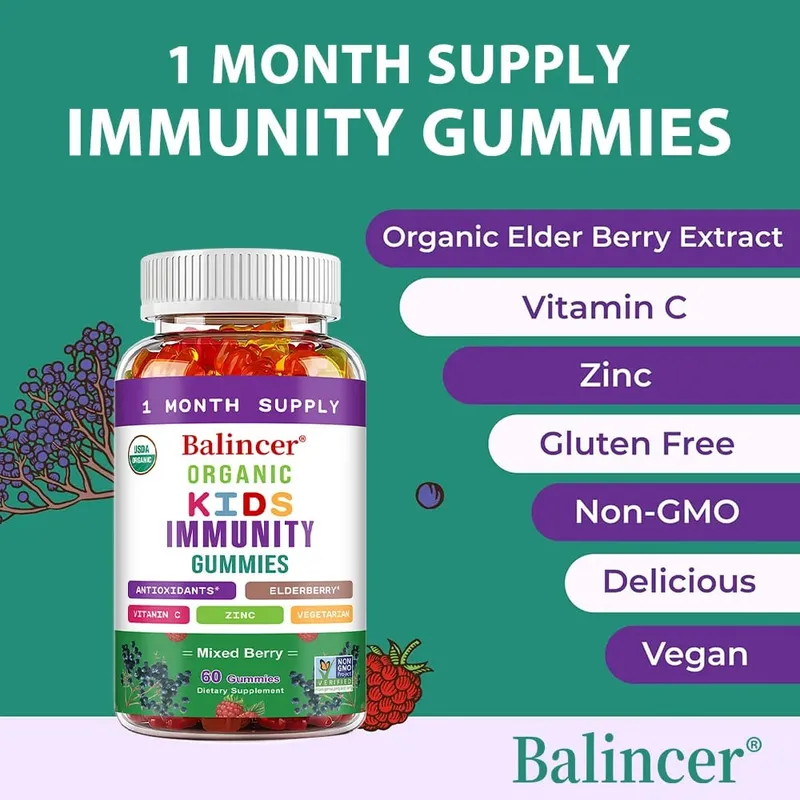 Organics Immunity Gummies for Kids with Vitamin C Zinc Elder Berry Extract Antioxidant & Overall Wellness Non-GMO Gluten Free — image 4
