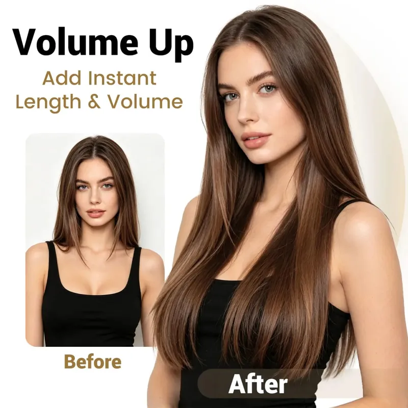 Synthetic 5 Clips in one piece hair extensions 22inch long straight clip in hair for women girls daily party holiday — image 5