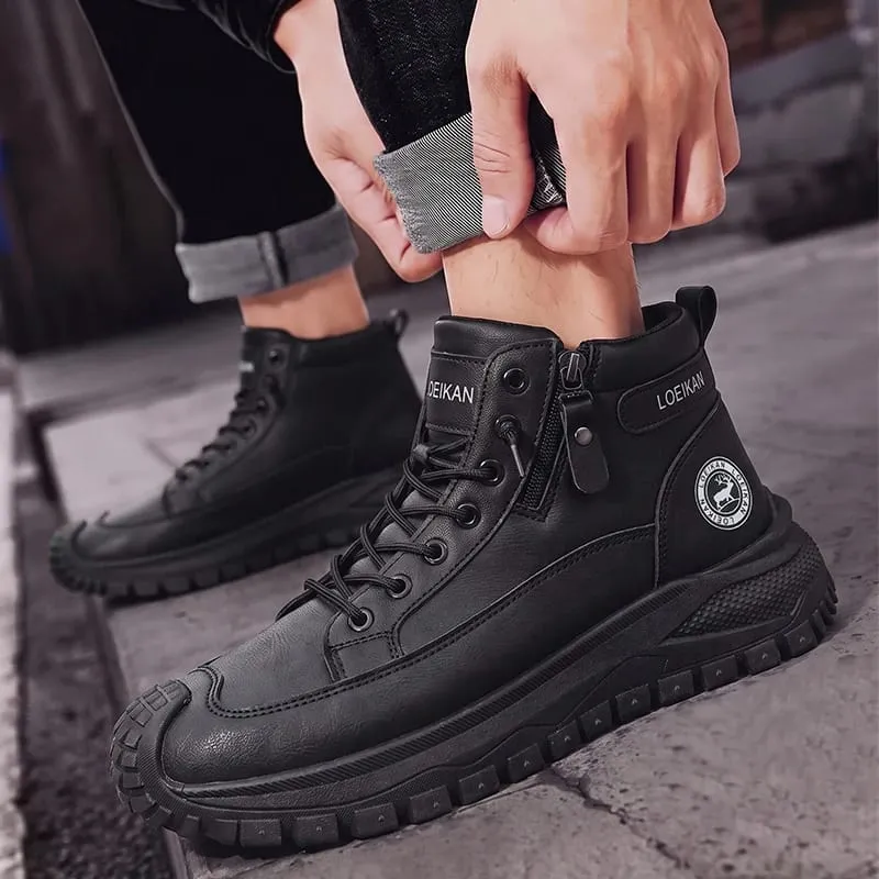 Men High Top Casual Sneakers Side Zipper Lace‑Up Thick Non‑Slip Sole Durable Footwear For Daily Walking Commuting Street Wear — image 6