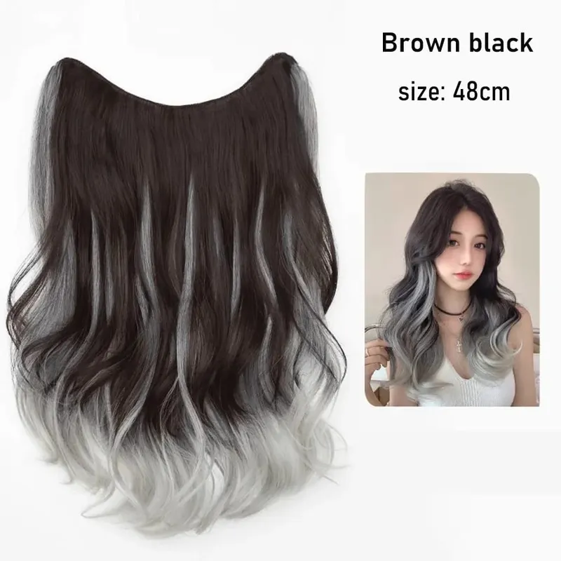 Synthetische 5 Clip 50 cm farbige Haarverlängerungen, Wasserwellen-Perücke, rosa Perücke, graue Perücke, Clip-on-Haarverlängerungen, Weihnachten — image 16