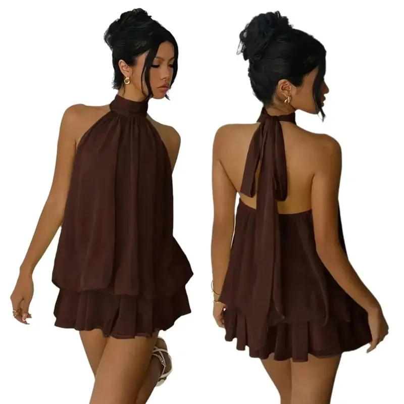 New Halter Tie Party Dress Backless Chiffon Going Out Dresses Sleeveless Ruffle Brunch Outfits for Women — image 4