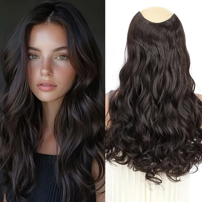 20Inch Synthetic 4 Clip Long Curly V-Shaped Hair Extension Natural Invisible Fashion Lazy Easy Wear Hairpiece for Women Party — image 7