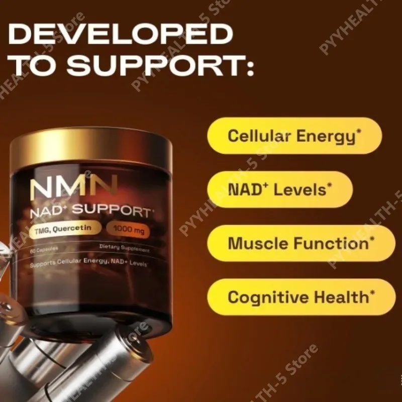 NMN 1000 Mg Capsule Supplement 4-in-1 Formula with TMG Quercetin & Resveratrol NAD+ Supplement Supports Energy 60 Capsules — image 3