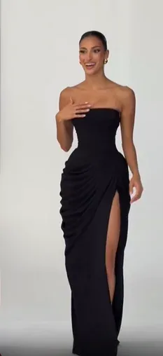 Gaun Maxi Belah Wanita Berlipat Tanpa Tali Kuning Gaun Slim Fit Cinching Pinggang Tanpa Lengan Elegan Gaun Pesta Harian Wanita 2026 — image 10