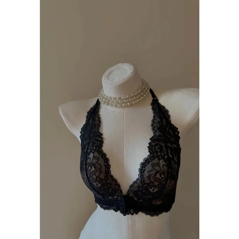 French Lace Halter Neck Bralette Women Wire Free Thin Cup Push Up Anti Sagging Small Bust Sexy Pure Desire Daily Lingerie 32-38 — image 5