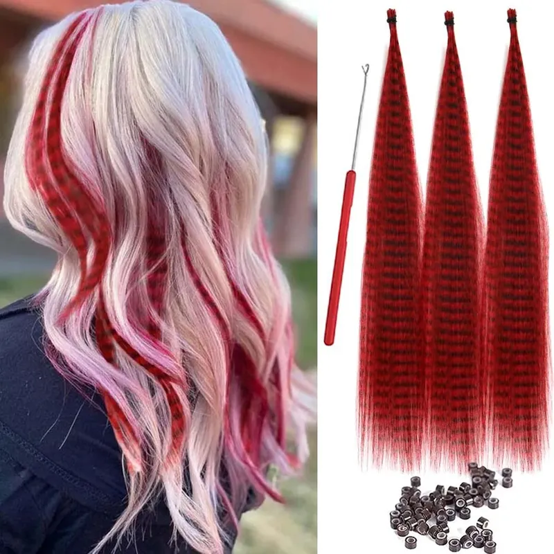 30strands Feather Hair Extension Fake Hair I Tip Rainbow Synthetic Hair 16inch Hairpiece Feather for Hair Extension Y2K Festival