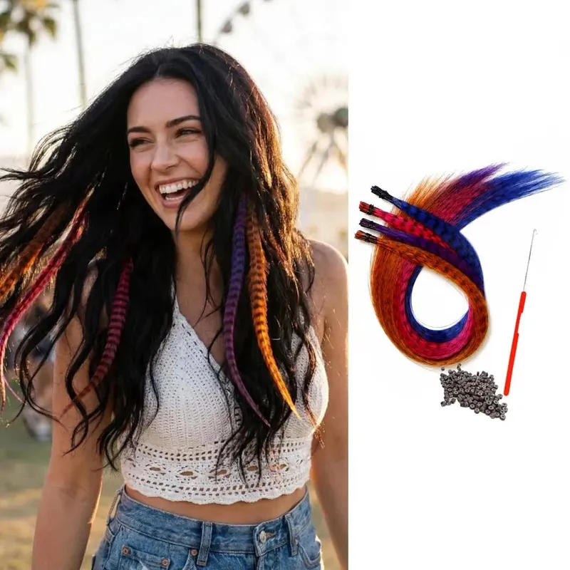 16''4 mixed-color I-TIP Sweet-Cool Hot Style Y2K MillenniumHot Girl Neon Leopard Print Colorful Feather synthetic hair extension — image 7