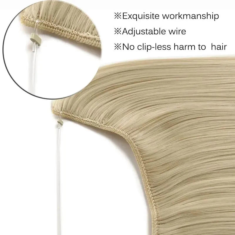 22Inch Synthetic Long Straight Fish Line Hair Extension Invisible Wire Halo Hairpiece Heat Resistant Fiber Hair for Women — image 5