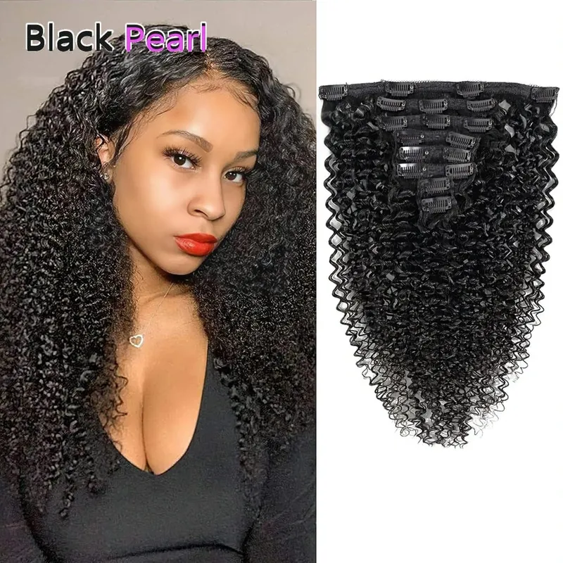 Achieve Salon-Perfect Voluminous Curls with Black Pearl Jerry Curly Clip-InsBrazilian Remy Human Hair 7-Piece/150g Defined Curly — image 1