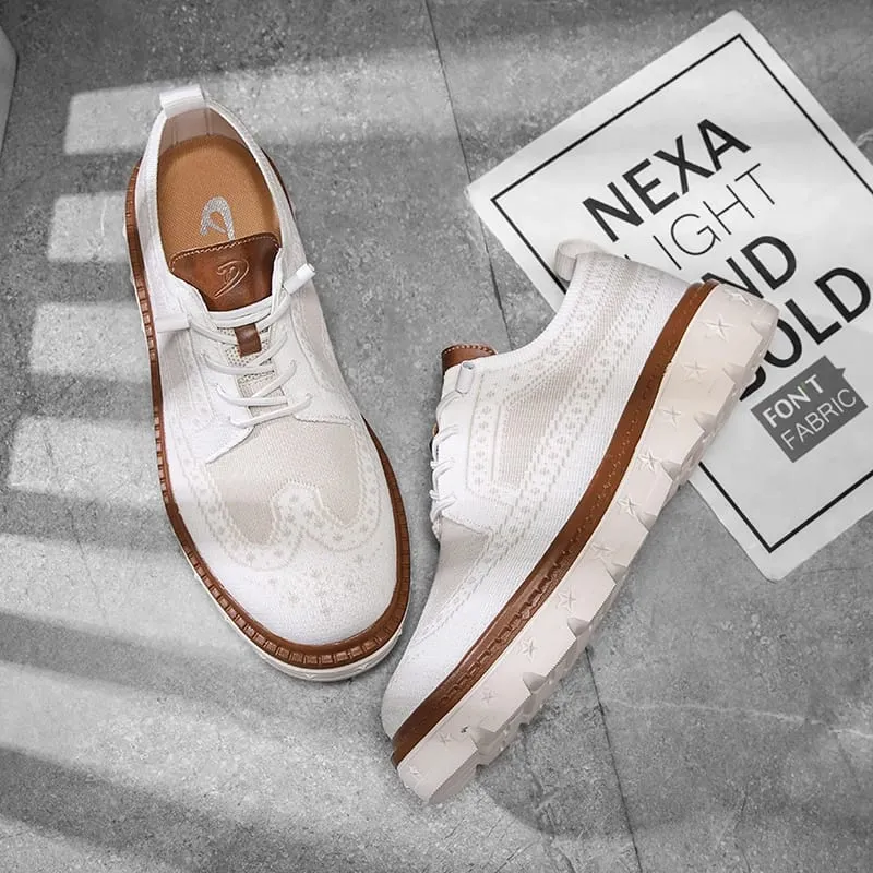 Men's Brogue Knit Oxford Sneakers Breathable Lightweight Casual Dress Walking Shoes Soft Cushion Non Slip Platform Fashion Sne — image 8