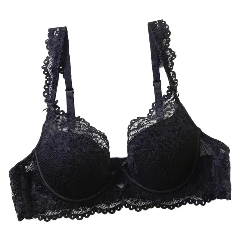 Ladies Soft Underwire Lace Push Up Bra Set Solid Floral Design Bralette Comfort Female Lingerie Set Suitable For A/B/C Cup — image 7