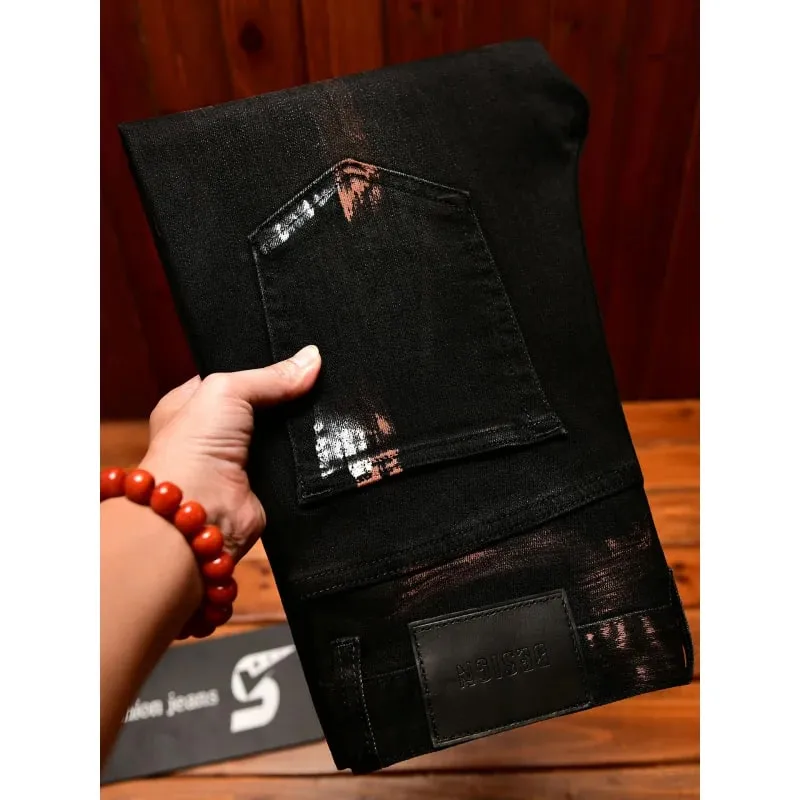 2025 Autumn Black Jeans Men's Inkjet Graffiti Printed Street Men's Clothing Nostalgic Trend High end Retro Denim Pants — image 3
