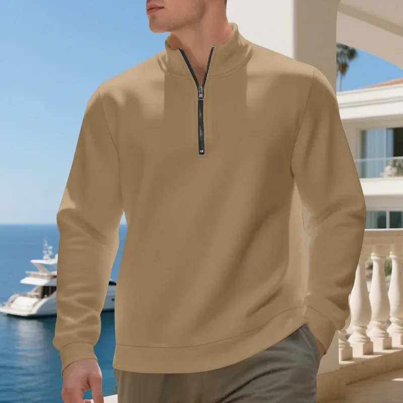 Autumn Winter Men's Fleece Quarter Zip Pullover Man Long Sleeved Loose Stand-up Collar Sweater Casual Comfy Mock Neck Sweatshirt — image 6