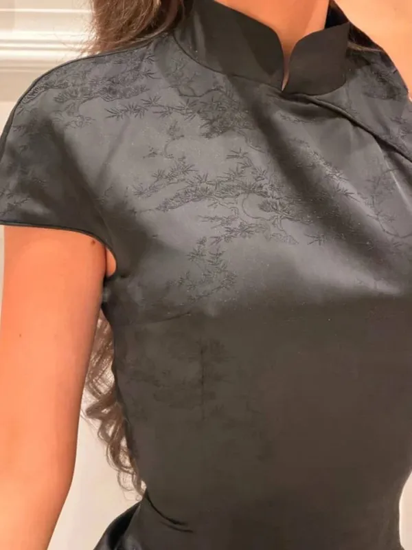 White Satin Patchwork Lace Trim Dress Women's Stand Collar Short Sleeve Ruffle Draped Sexy Dresses 2026 Lady Date Vestidos — image 2