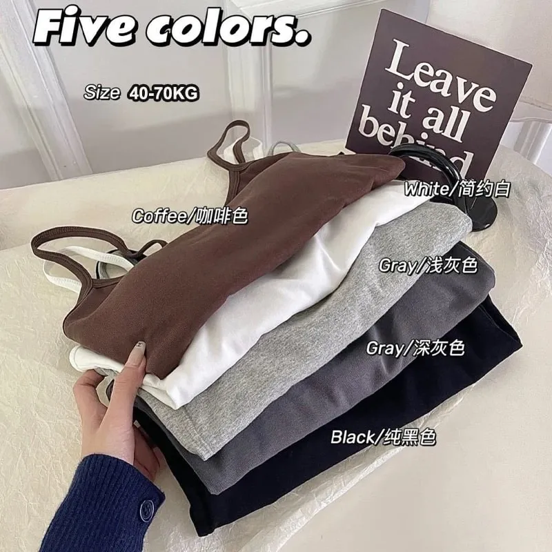 1PC Cotton Spaghetti Straps Sleeveless Slim Camisole Women Soft Breathable Vests with Chest Pad Summer Wear Outside Short Tops — image 7
