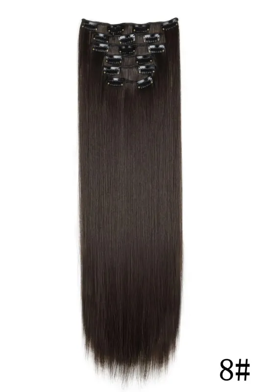 24Inch 16 Clips in Hair Extensions Long Straight Hairstyle Blonde Black Hairpieces Heat Resistant False Hair Daily Use Cosplay — image 16