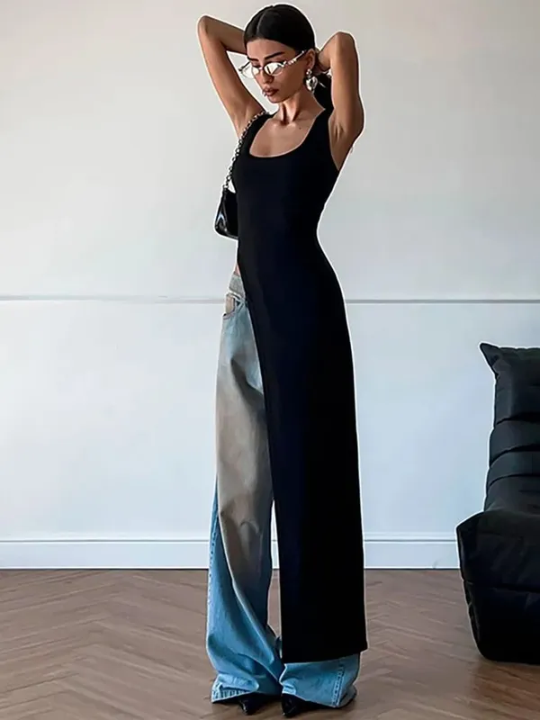 Summer personality trend slim fit solid color street niche irregular asymmetrical hem sleeveless camisole vest dress — image 7