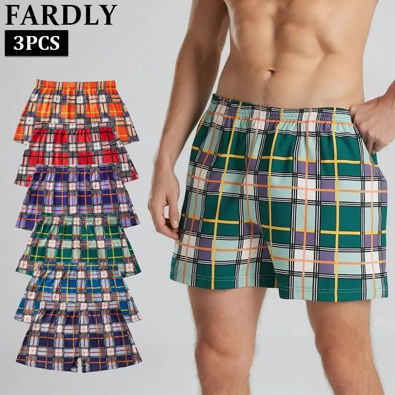 3PCS Grid Casual Men's Boxer Short Comfortable Breathable Home Sleep Pants Personalized Interesting New Male Underwear S-XXL — image 5