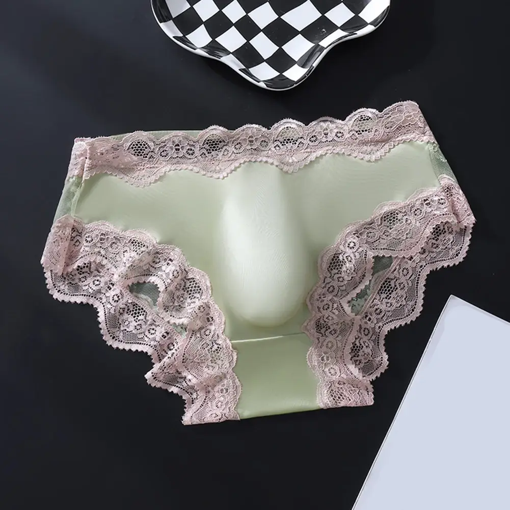 Men's Sexy Very Hot LingerieLace Ice Silk Briefs Sexy Accessories Hot Underwear Sissy 3D Bulge Pouch Bikini High Elastic Panties