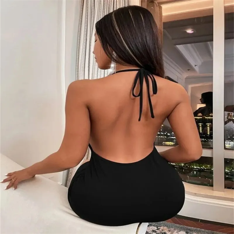 European and American women's new spring and summer Ins-inspired fashionable backless halter neck short dress for women — image 5