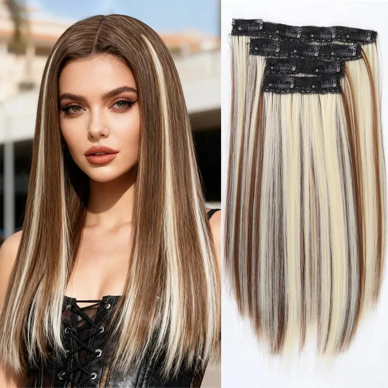 14inch Synthetic Wig Four-Piece Straight Hair Extension Wig BB Clip Style Suitable For Women Christmas New Year Carnival Music — image 10