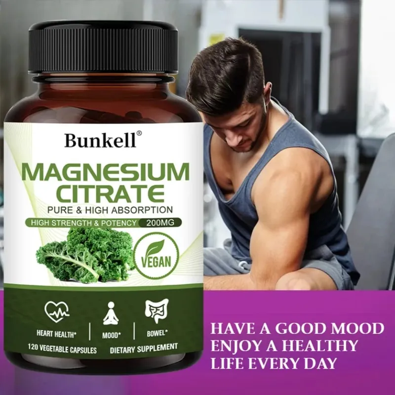 Magnesium Citrate Capsules 200 Mg - Maximum Absorption for Muscle Nerve Bone and Heart Health Gluten Free Non-GMO — image 2