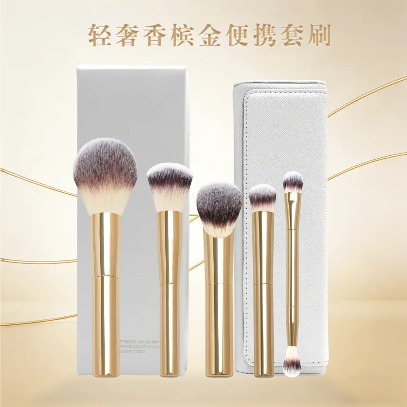 5pcs/set Hourglass Makeup Brushes Powder Foundation Blush Concealer Eyeshadow Crease Make Up Brush With White Leather bag — image 4