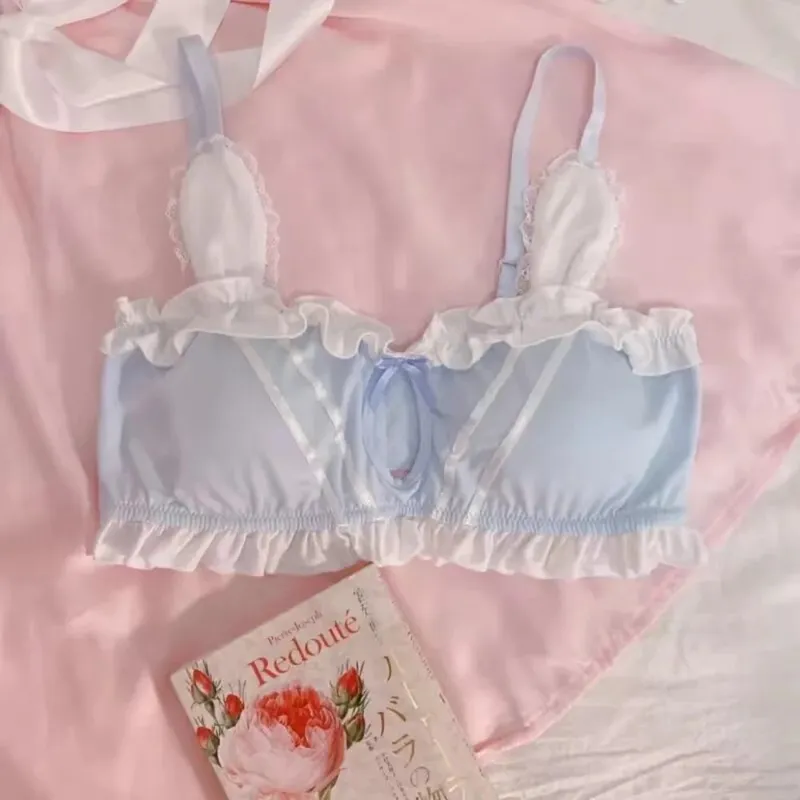 Cute Japanese Rabbit Ear Bra Panties Set Wireless Thin Triangle Brassiere For Small Flat Breast Breathable Daily Underwear S-XL — image 6