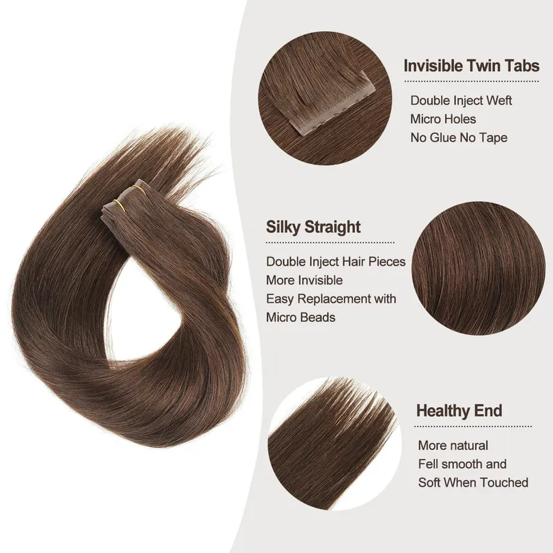 Butterfly Weft Hair Extensions Human Hair Glue-Free Double Invisible Weft with Micro Beads Natural Volume and Length 12-24Inches — image 4
