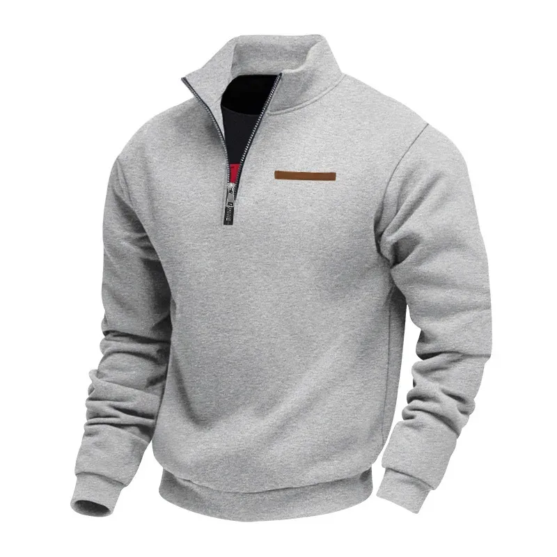 American autumn and winter heavy fleece long-sleeved men's sweater half zipper loose stand-up collar pullover men's sweater — image 25