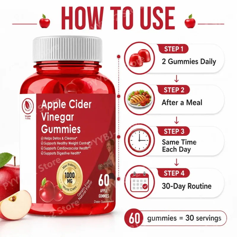 Apple Cider Vinegar Gummies Support Metabolism Digestive Health with Vitamin B12 & Folate – 60 Gummies — image 6