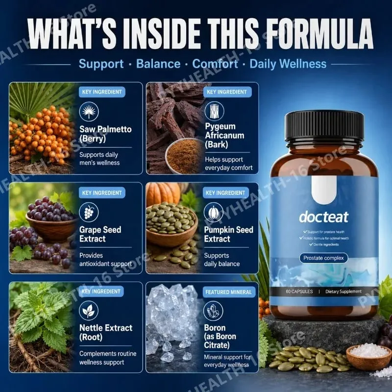 Docteat Prostate Complex Capsules Supports Prostate Health and Urinary Flow with Saw Palmetto Pumpkin Seed Extract 60 Capsules — image 2