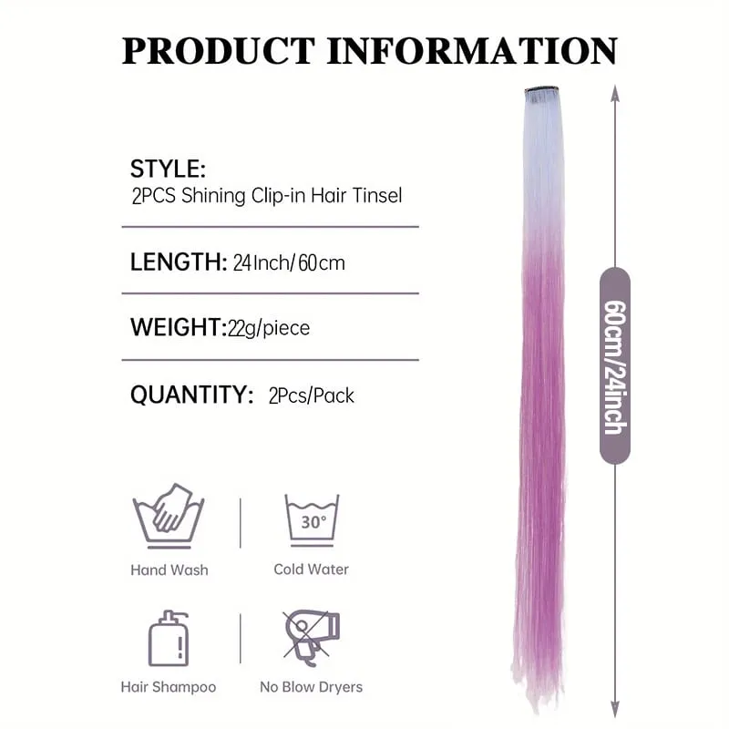 2Pcs Pack Two-Tone Ombre Highlight Clip in Wig Straight Hair Piece Synthetic Fiber Comb for Daily Party Look — image 3