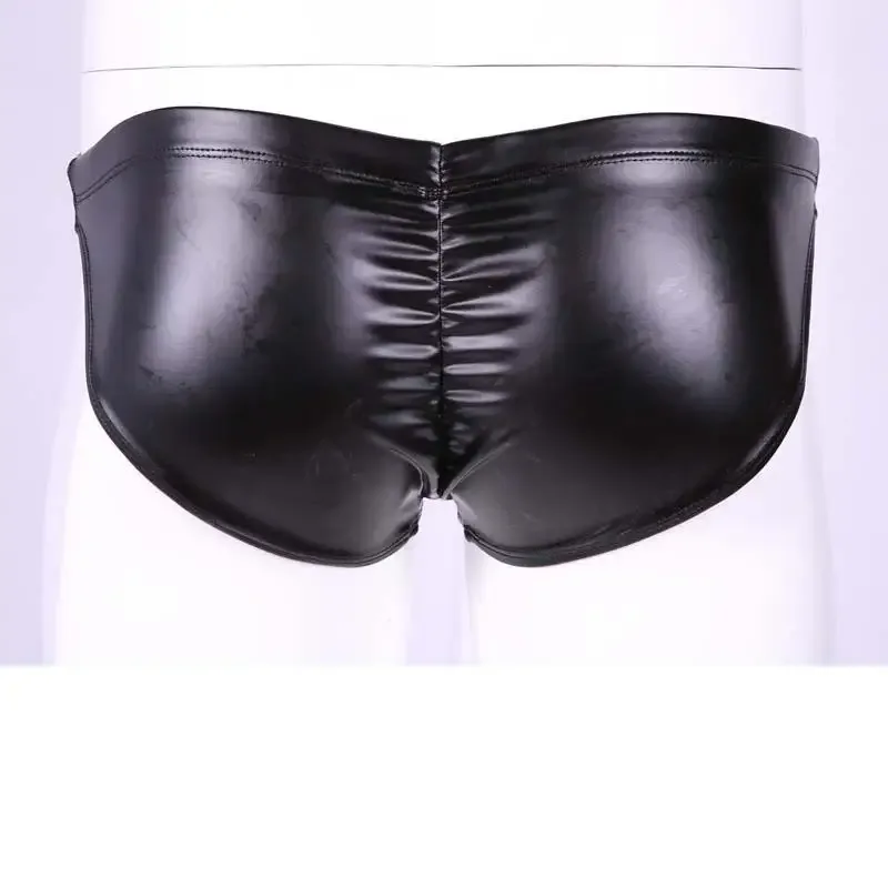 Oil Glossy Swimming Briefs PU Lather Elastic Low-rise Buttocks-Lifting Slip Bikini Shirring Crotch Seam Underwear Bathing Shorts — image 5