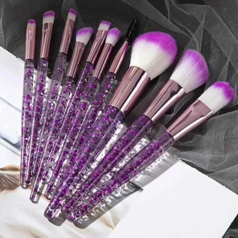 10pcs Pink Makeup Brush Set for Beginners Mini Portable Foundation Eyeshadow Brushes with Crystal Handle Includes Brush Pouch — image 32