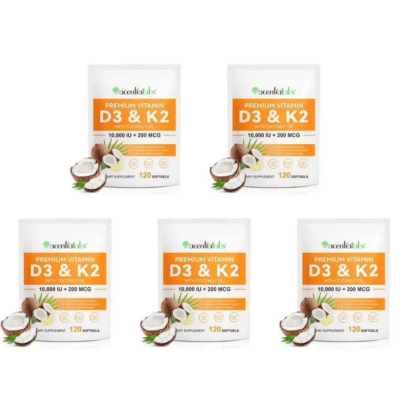 AcentiaLabs Vitamin D3 & K2 Softgels with Coconut Oil Immune Function and Bone Support Gluten Free Non-GMO 120 Softgels — image 11