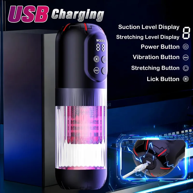 Powerful Male Masturbator Cup Penis Pump Sex Toy Thrusting Rotating Vibrating Sucking Licking Mode Pocket Pussy Adult Sex Toy