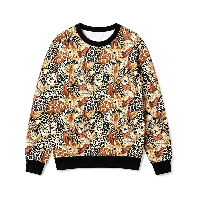 Animal Patchwork Pattern Sweatshirt Leopard Zebra Giraffe Full Print Streetwear Vintage Casual Crew Neck Pullover Fashion Tops — image 4