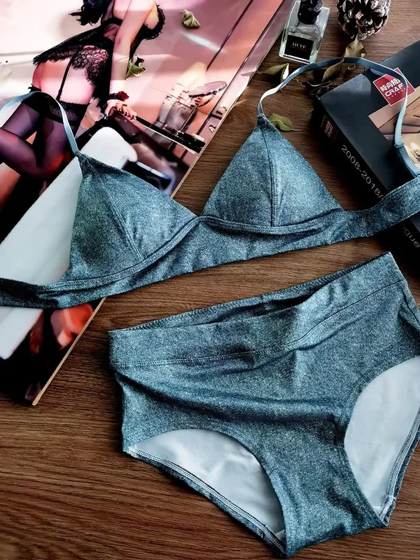 Triangle Cup Bra Set Sexy Leopard Print Ultra Thin Wirefree Bralette & Panty Lingerie for Small Breasts — image 9