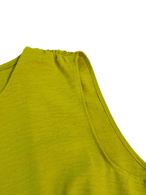Women's Solid Color A-Line Dress Sleeveless Front Thin Straps Elegant Belted Midi Dress for Summer — image 6